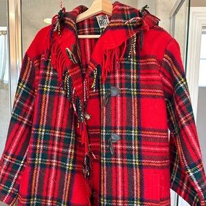 Vintage RUTY Paris Made in France Red checker jacket/cape 100% Wool